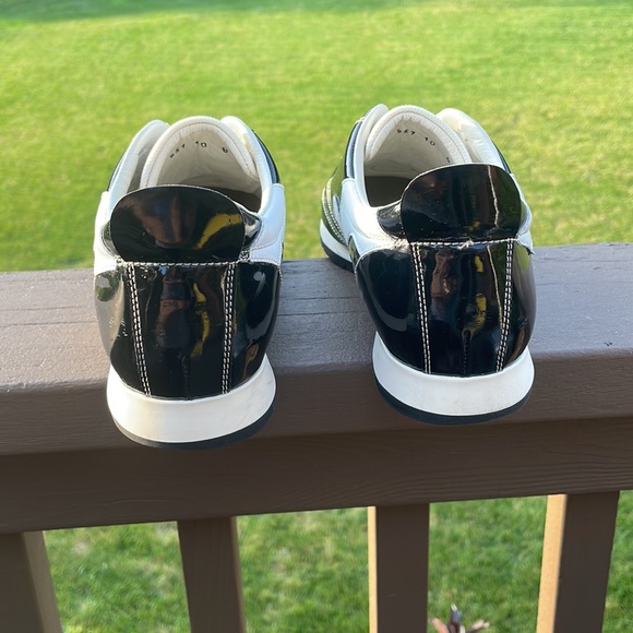 Salvatore Ferragamo Black Patent and White Leather Slip On Sneaker Shoes 10 B - Picture 6 of 16